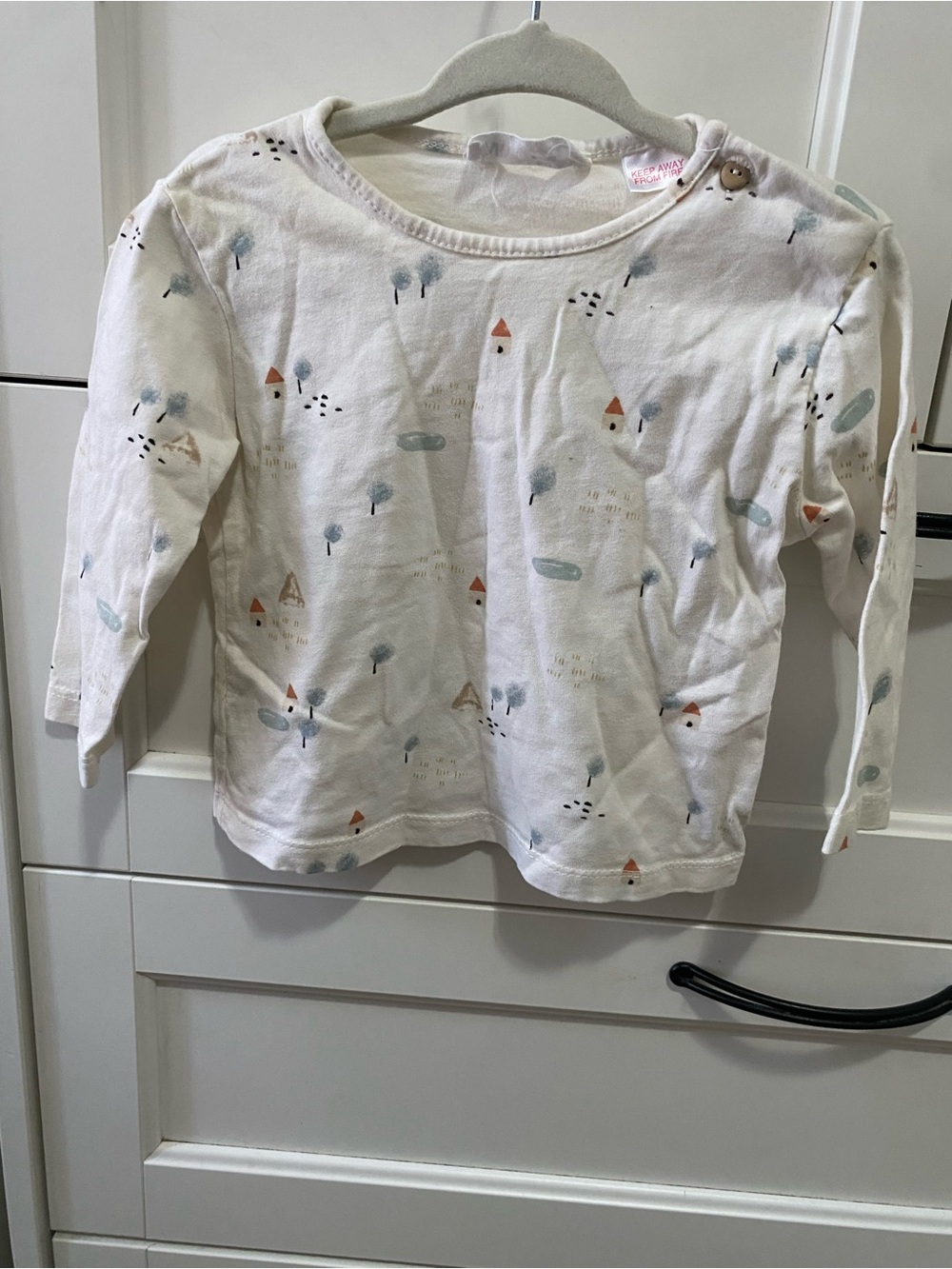 Zara White Long-Sleeve Tee with Pastel Forest & House Print